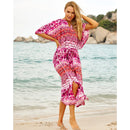 the BOHO KAFTAN - Bohemian Printed V-Neck Batwing Sleeve Long Loose Summer Moroccan Kaftan Dress for Women