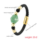 the JADE STONE - Geometric Jade Natural Stone Energy Bracelet, Stainless Steel Leather Rope Bracelet for Women
