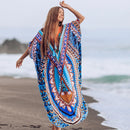 the BOHO KAFTAN - Bohemian Printed V-Neck Batwing Sleeve Long Loose Summer Moroccan Kaftan Dress for Women