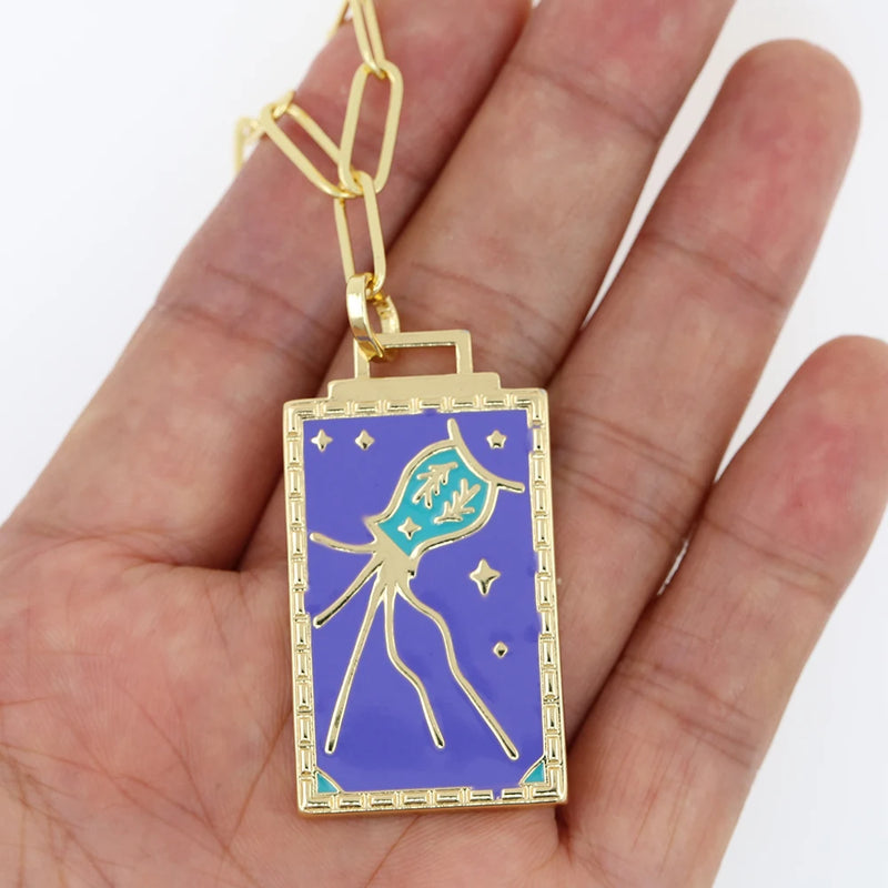 New Geometric Big Pendant Necklace Tarot Cards Woman&