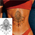 1 PIECE Under Boob Sternum Temporary Tattoo with Unalone, Spiritual Symbols,Loutus Pattern Body Art Sexy Waist Tattoo For Girl