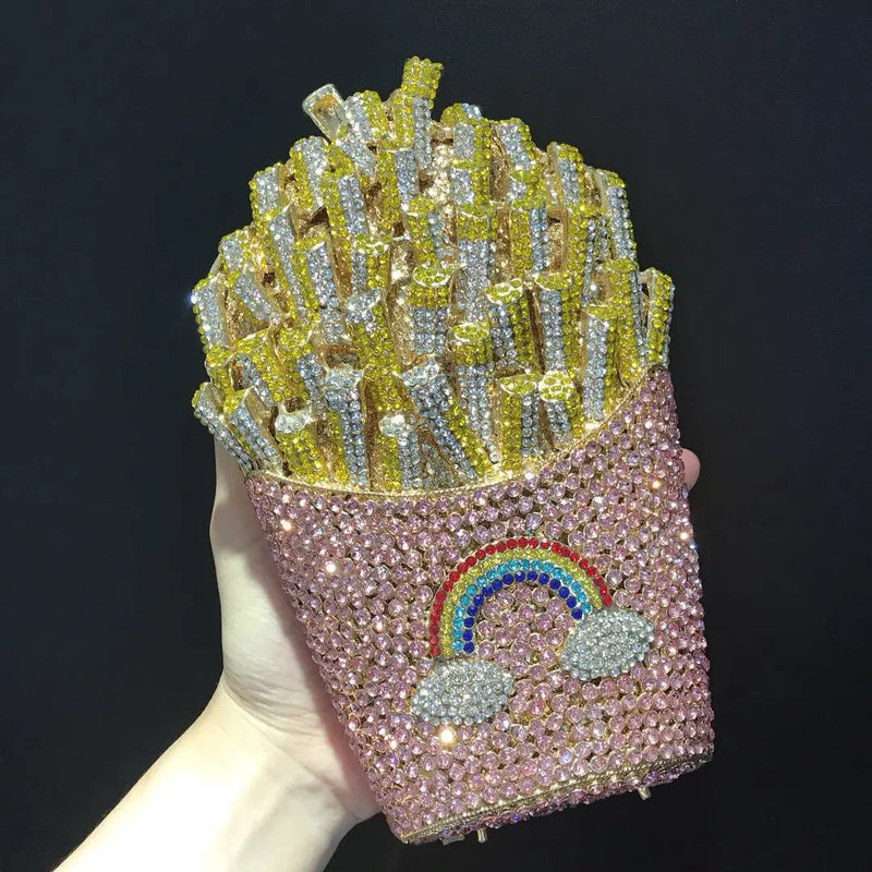 the FRY BAG - French Fries Bag, Elegant Bling Women Crystal Clutch Evening Bags, Rhinestone Minaudiere Handbags, Wedding Party Bags