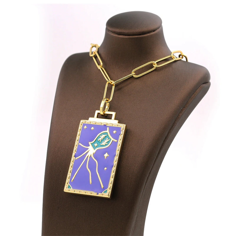 New Geometric Big Pendant Necklace Tarot Cards Woman&