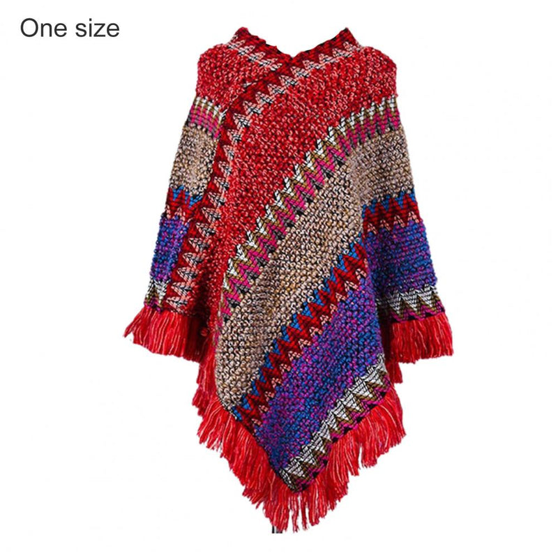 Women Cape Coat Temperament Bohemian Thick for Daily Wear Poncho Coat Autumn Knitted Coat