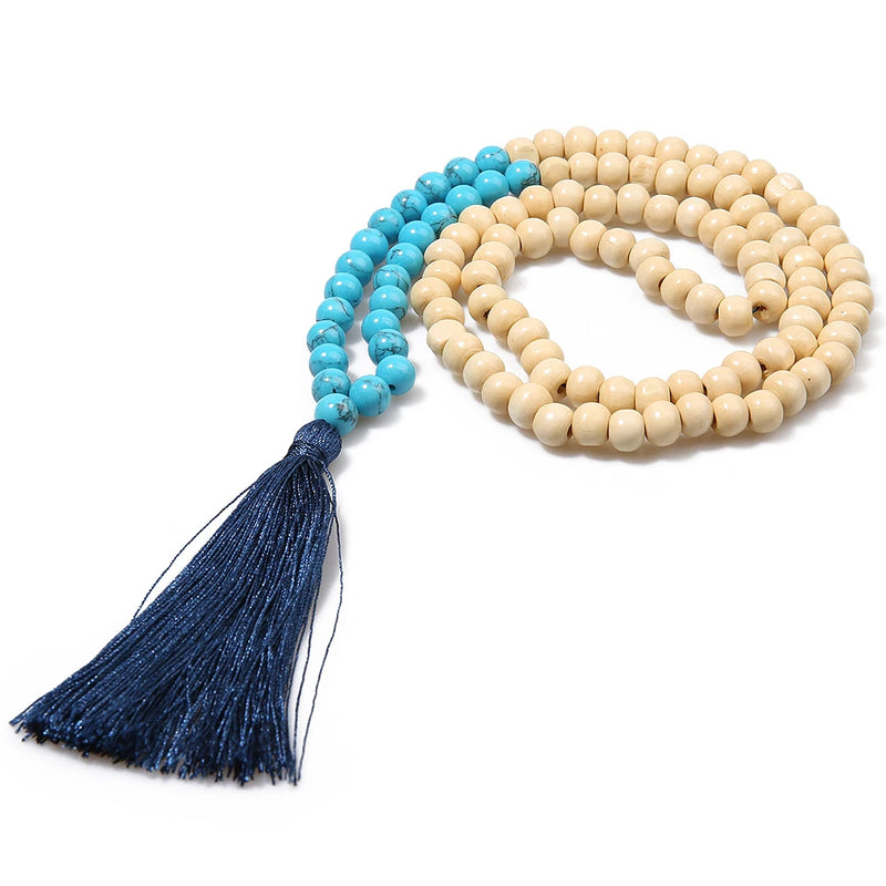 the PRECIOUS STONES - Fashion Bohemian Tassel Yoga Wooden Jewelry Handmade Natural Stone Tassel Necklace for Women Lariat Necklaces