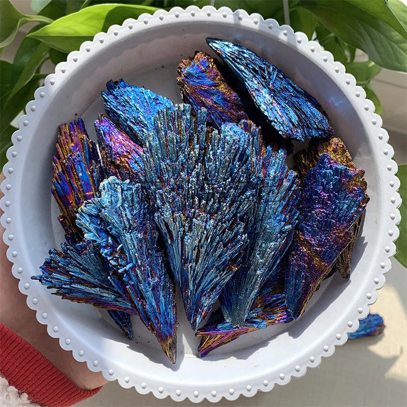 Black Tourmaline Peacock Feather Electroplated Crystal Healing Reiki Mineral Specimen Diy Jewelry Home Decoration Rainbow Stone