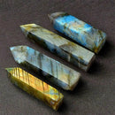 the OBELISK - Natural Labradorite Quartz Hexagonal Prisms Obelisk Crystal Column Wand Point Healing Treatment Stone Gifts