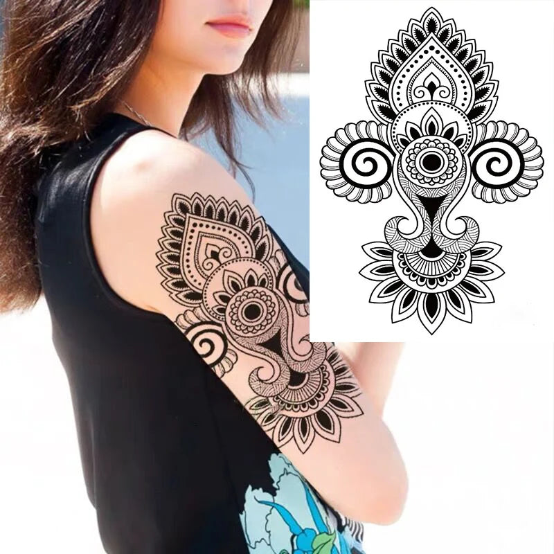 1 PIECE Under Boob Sternum Temporary Tattoo with Unalone, Spiritual Symbols,Loutus Pattern Body Art Sexy Waist Tattoo For Girl