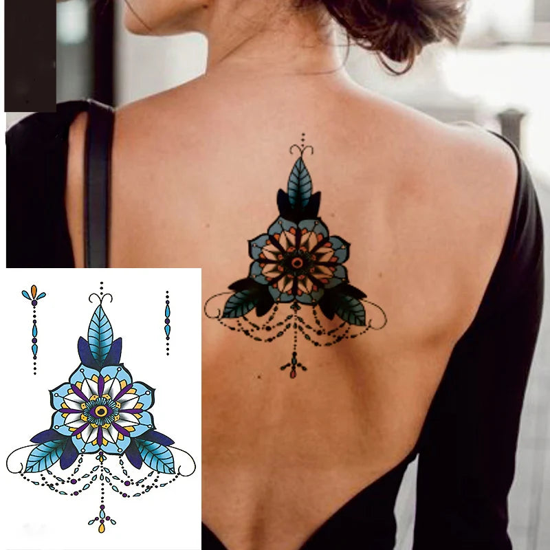 1 PIECE Under Boob Sternum Temporary Tattoo with Unalone, Spiritual Symbols,Loutus Pattern Body Art Sexy Waist Tattoo For Girl