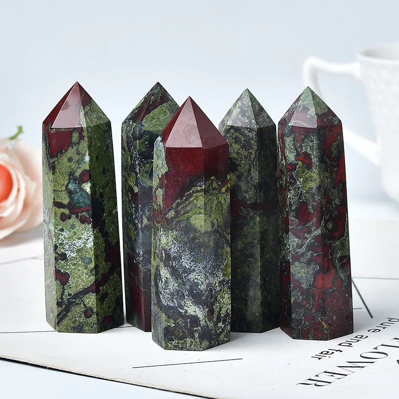 the DRAGON BLOOD STONE - 1PC Natural Dragon Blood Stone, Crystal Point Reiki Healing Stone, Hexagonal Prisms Obelisk Wand, Tower Energy Meditation Gift