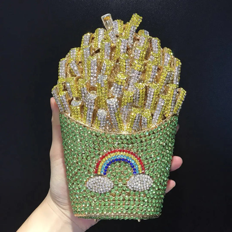 the FRY BAG - French Fries Bag, Elegant Bling Women Crystal Clutch Evening Bags, Rhinestone Minaudiere Handbags, Wedding Party Bags