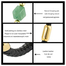 the JADE STONE - Geometric Jade Natural Stone Energy Bracelet, Stainless Steel Leather Rope Bracelet for Women