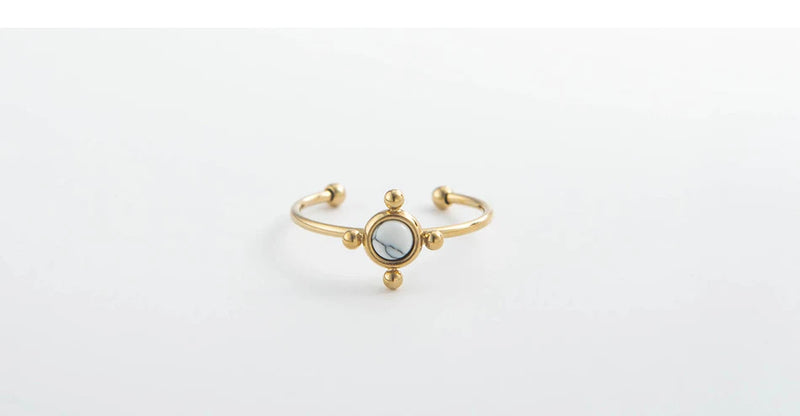 the STONE BOHO - Boho Geometric Stone Rings for Women, Stainless Steel Gold Plated Stackable Finger Ring, Blue Geen White Stone Jewelry