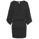 the OFFICE CHIC - Sexy Bodycon Wide Sleeve Vintage Print Casual O-Neck Keyhole Back Hollow Out Sashes Mini Dress