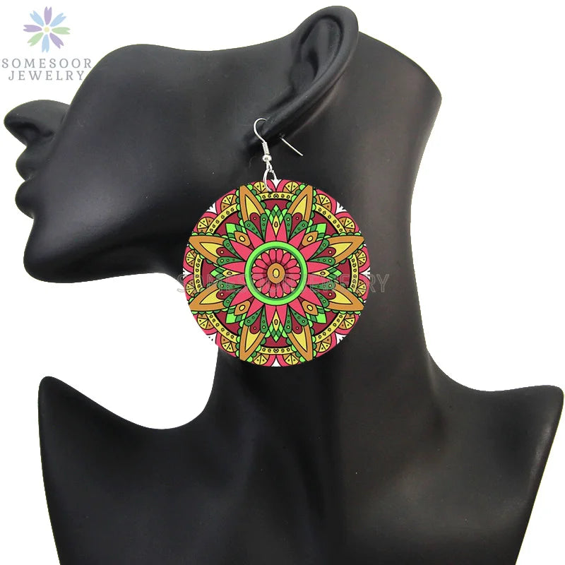 the AFRICAN ART - Painting Bohemian Natural African Wooden Drop Earrings