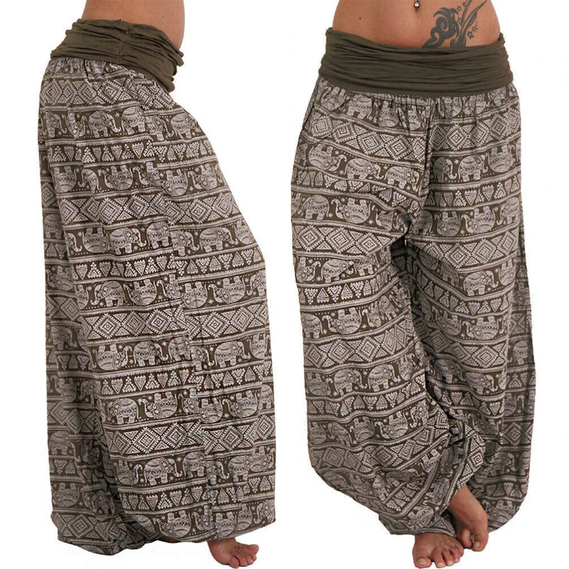 Women Boho Pants Elephant Print sport Low Waist Long Pants Loose Baggy Bloomer Trousers Long Pants Loose Baggy Bloomer Trousers