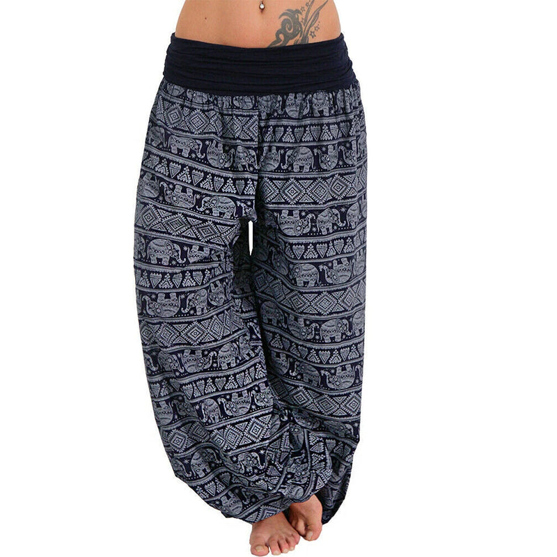 Women Boho Pants Elephant Print sport Low Waist Long Pants Loose Baggy Bloomer Trousers Long Pants Loose Baggy Bloomer Trousers