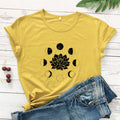 Mystical Moon Phases Lotus Flower T-shirt Aesthetic Women Spiritual Yoga Tshirt Funny Astrology Hippie Graphic Tees Tops