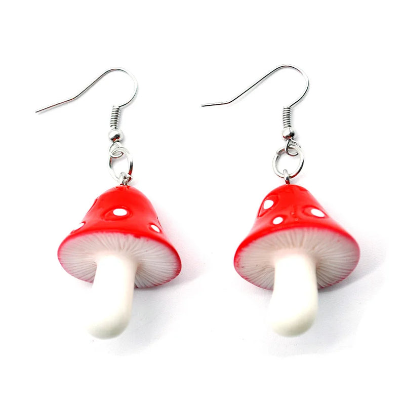 the SHROOMS - Red Dainty Mushroom Shape Pendant Earrings, Cute Sweet Fresh Handmade Drop Earrings for Women/Girls