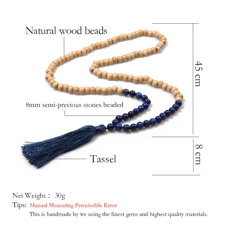 the PRECIOUS STONES - Fashion Bohemian Tassel Yoga Wooden Jewelry Handmade Natural Stone Tassel Necklace for Women Lariat Necklaces