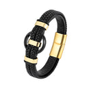 the BLACK AGATE - New Circle Natural Black Agate Charm Jewelry, Men's Bracelet, 3 Wavy Design Leather Rope Stainless Steel Bracelet Gift