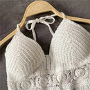 the CROP TOP BOHO - Women's Summer Bohemian Style Beach Bikini Short Sexy Hollow Out Knitted Tassel Crop Tops