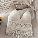 the CROP TOP BOHO - Women's Summer Bohemian Style Beach Bikini Short Sexy Hollow Out Knitted Tassel Crop Tops