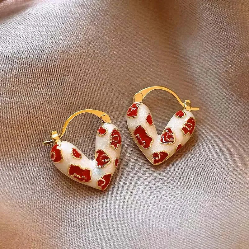 the SWEETHEARTS - Trendy Red Dripping Oil Heart Hoop Earrings for Women/Girls, Elegant Love Dangle Earrings Jewelry Gift