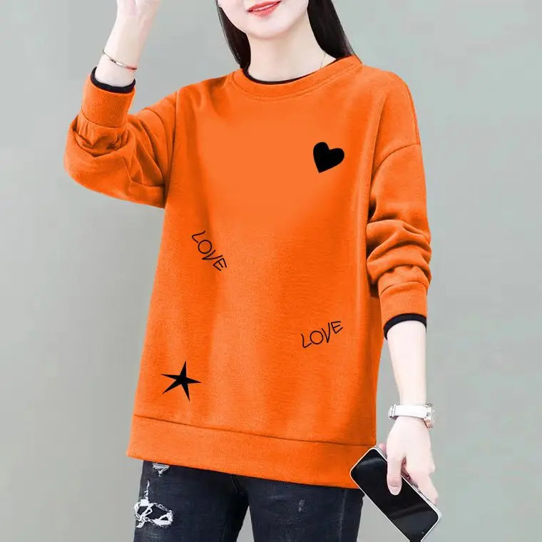 Commuter Women's Clothing Pullover Letter Printing Lantern Long Sleeve Hoodies Casual Loose Spring Autumn Round Neck Tops