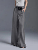 the SLACKS - Urban Female Fashion Loose Straight High-Waisted Pleated Split-Front Trousers