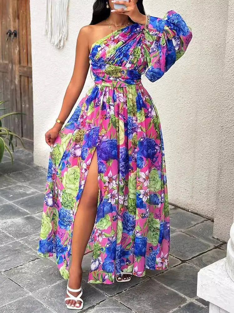 New Fashion Sexy Off Shoulder Print Dress Women Elegnat Office Casual Loose Beach Party Long Dresses Female Spring Summer Robe