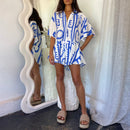 the ROMPER BOHO - Fashion Boho Romper Shorts Oversized Button-Down Shirt Sleeve Wide Leg Short Jumpsuit Vacation Outfits