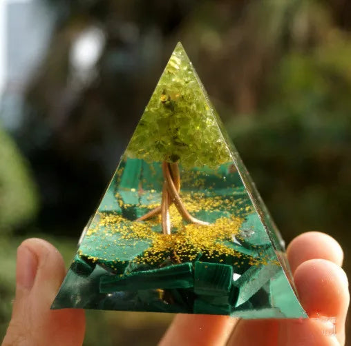 the GIVING TREE - Crystals Stone Orgone Pyramid Energy Generator Decoration, Natural Gravel Energy Tower, Crystal Epoxy Geometry Shape Ornaments