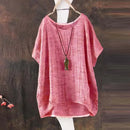 the BOHO BLOUSE - Summer Casual Solid Loose Plain O-Neck Asymmetrical Short Batwing Sleeve Blouse for Women