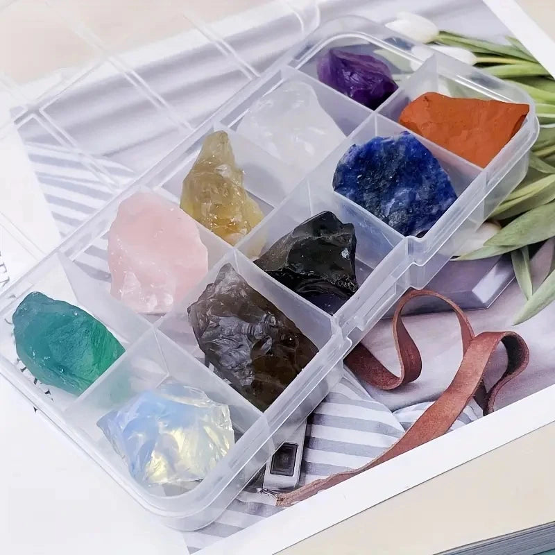 the ROCK BOX - 10PCs/Box Natural Crystal Rough Raw Set Energy Gemstones, Rough Rocks and Mineral Chakra Stone with Box