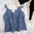 the DAINTY DAMSEL - Women Vintage V-Neck Vest Tops Summer Sleeveless Crochet Tops Hollow Lace Knitted Sling Camisole Tops