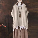 the BOHO BLOUSE - Summer Casual Solid Loose Plain O-Neck Asymmetrical Short Batwing Sleeve Blouse for Women