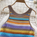 the HIPPIE BOHO - Bohemian Rainbow Knit Hooked Flower Hollow Out Sleeveless Summer Beachwear Colorful Camis