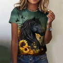 the HORSE WHISPERER - 3D Animal Print Casual Short Sleeves Horse Pattern Summer Loose T-Shirts for Women