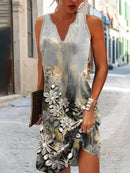 the VINTAGE BOHO - Fashion V-Neck Loose Bohemian Vacation Sleeveless Summer Dresses for Women