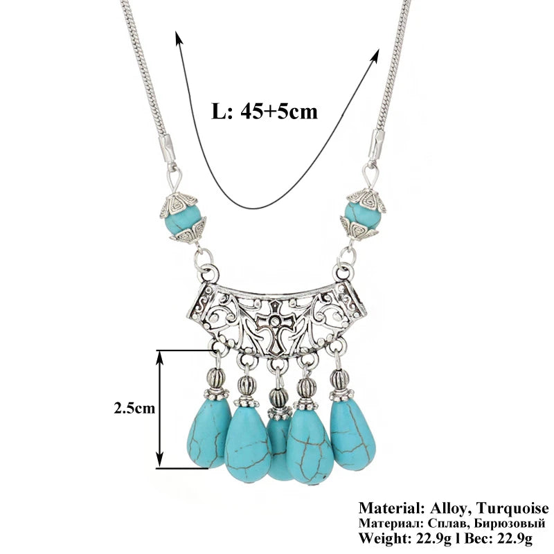 the AQUA MARINE - Bohemian Turquoise Natural Stone Pendants Necklace for Women