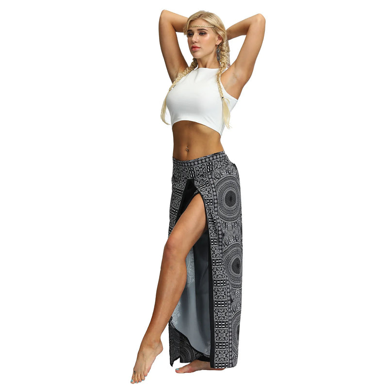 Women's Casual Soft Slit Leg Pants, Harem Dance, Beach Boho Baggy Yoga Pants, Lady Loose Wide Leg Wrap Long Pants, Summer