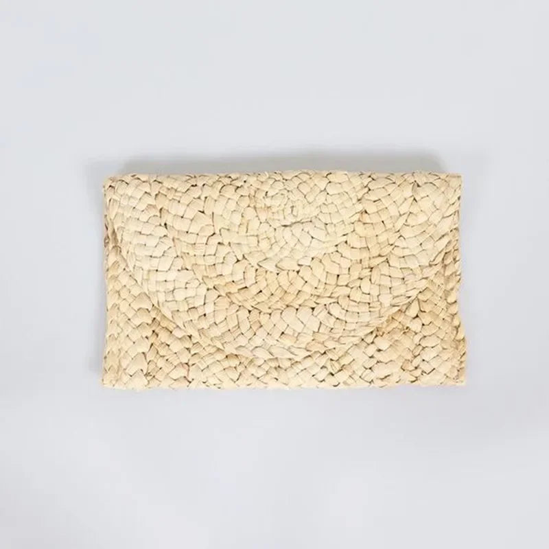 the LETTER BAG - Fashionable Corn Husk Straw Bags, Hand-Woven Women Clutch, Envelope Handbag Long Purse for Female, Summer Beach Bag