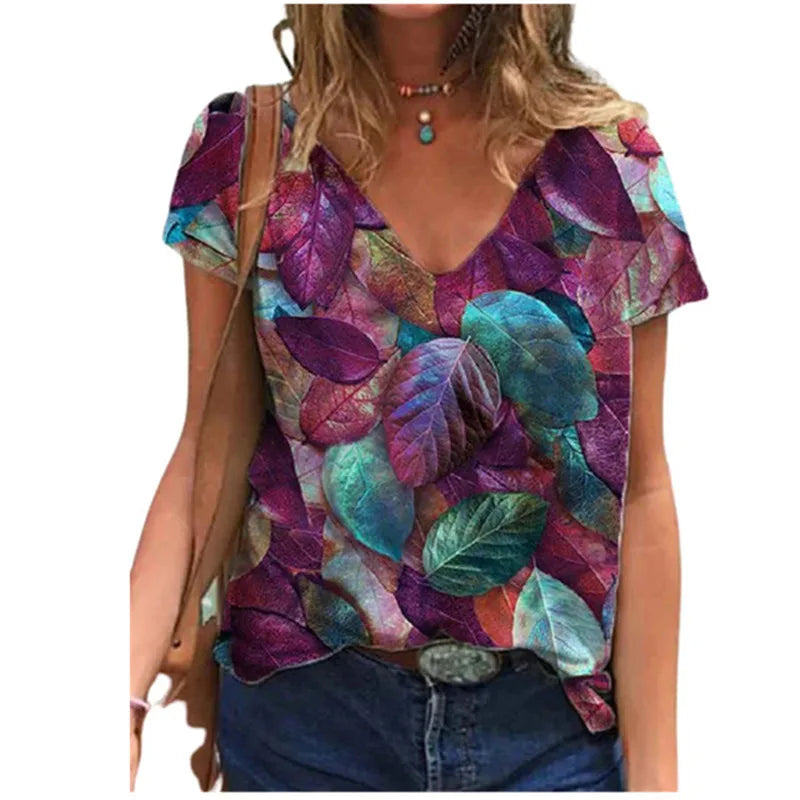 Oversized Summer Women Tops Fashion Short Sleeve 3d Flower Print Beauty T Shirt Streetwear Loose Harajuku Casual Female Clothing