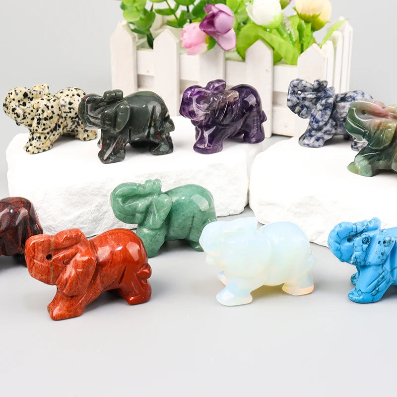 the ELEPHANT - Hand Carved Crystal Elephant Figurine, Home Decoration Mini Animal Handicraft Feng Shui Ornament