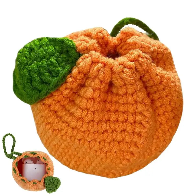 the CITRUS CROCHET - Orange Coin Purse, Crochet Drawstring Bag, Cute Drawstring Orange-Shaped Crochet Purse, Crochet Tangerine Bag Coin Chargers