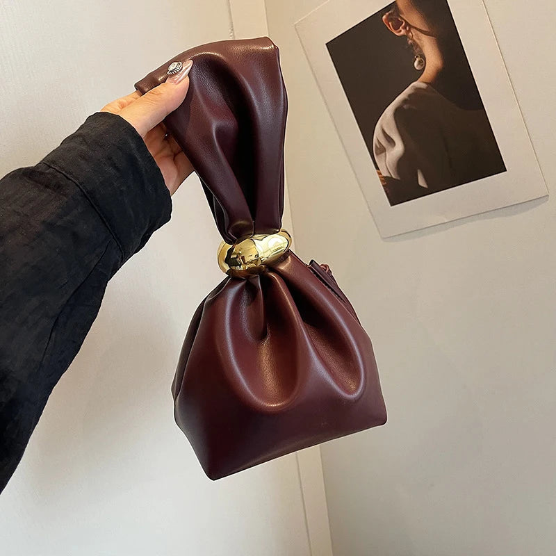 the WRIST BAG - Design Mini PU Leather Dumpling Niche Clutch Bags for Women, Fashion Knotted Female Retro Shoulder Bag Wrist Handbags and Purses