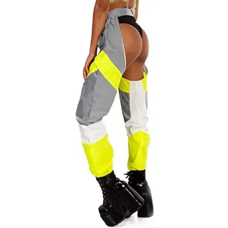 Y2K Festival Pants Women's Rave Chaps Ladies Sexy Hollow Out Patchwork/ Solid Loose Fit Buckle Trousers for Club Wear Bottomless