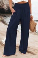 the CASUAL BOHO - Women Casual High Elastic Waist Cotton Linen Boho Beach Wear Wide Lag Pants Loose Oversize Casual Pants