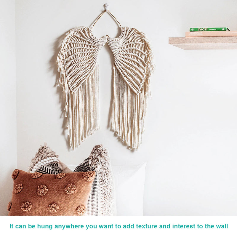 the ANGELIC WINGS - Angel Wing Hanging Tapestry, Cotton Angel Wings Tapestry with Long Tassels, Woven Macrame Tapestry Wall Hanging Decor Rustic Art